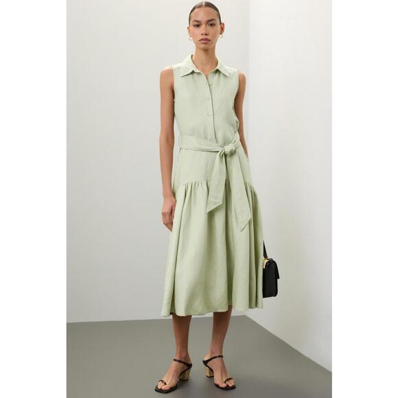 Marissa Webb Dresses & Skirts - Marissa Webb x RTR Light Green Linen Sleeveless Tie Waist Midi Dress Size M READ